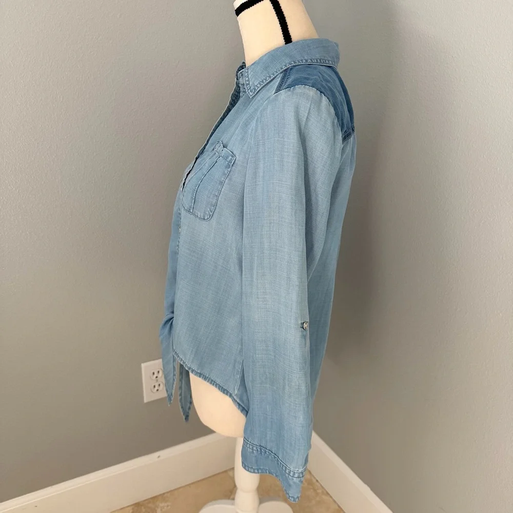 Chico's Light Blue Tie-Front Denim Button-Down - Picture 4 of 12